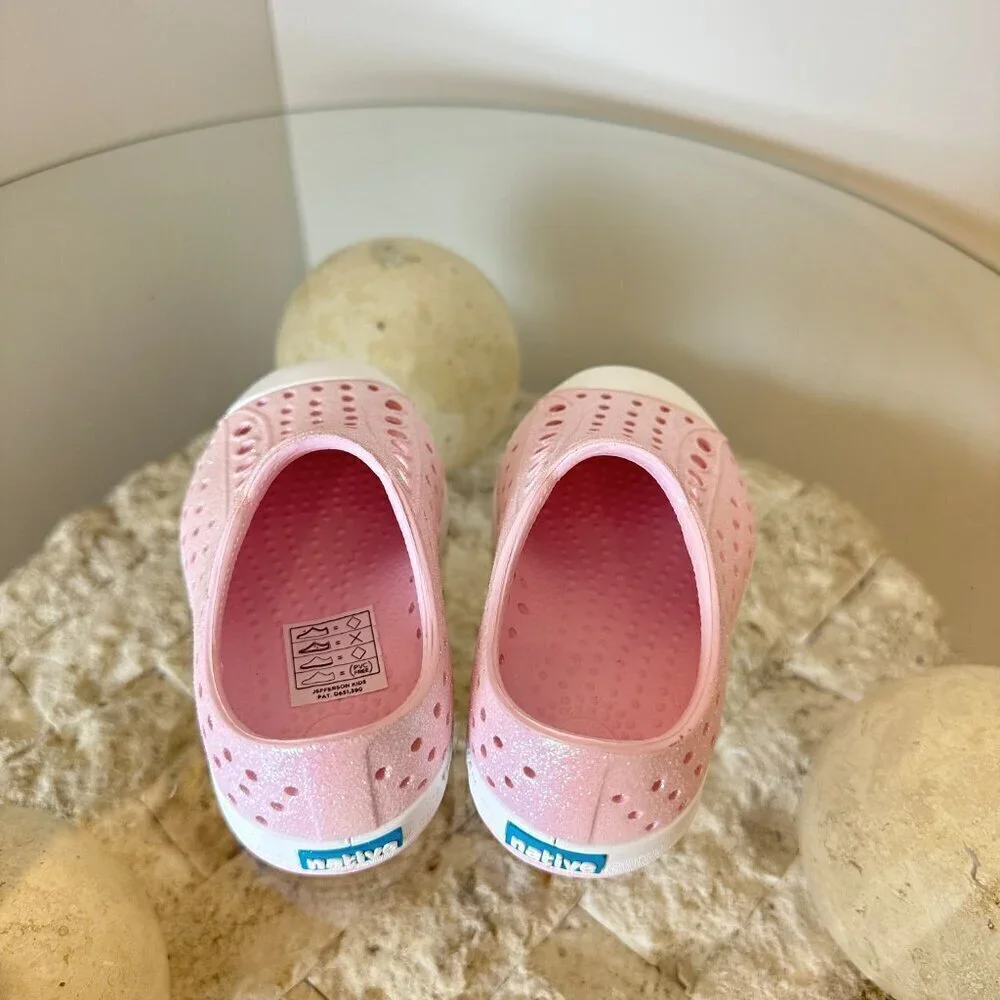 NATIVE Shoes Kids' Jefferson Bling Slip-On Sneaker in Barely Pink Bling/ White